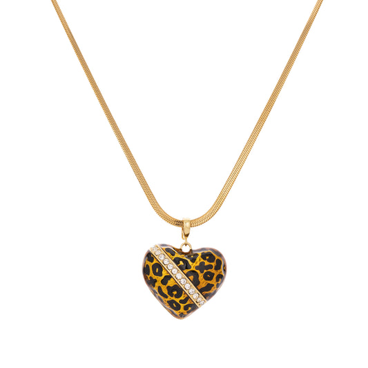 Leopard Print Heart Pendant Necklace