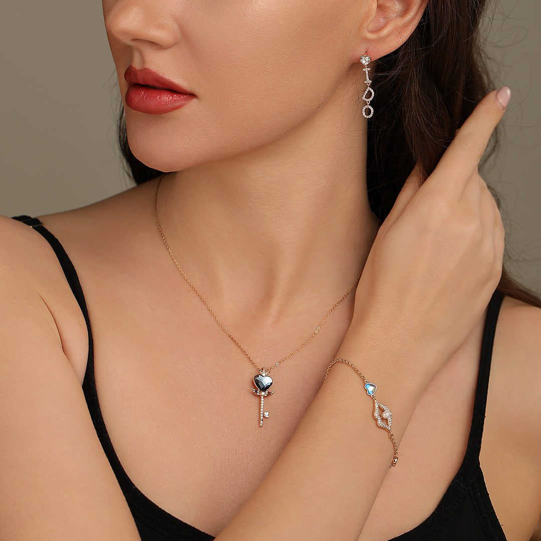 Heart shaped Blue Crystal Magic Wand Necklace